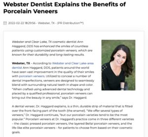 Experienced Webster and Clear Lake Dentist, Ann Haggard, DDS, discusses the benefits of sturdy, beautiful porcelain veneers.